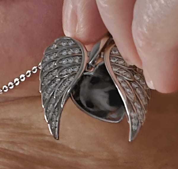 Customer photo review of Custom Angel Wing Photo Locket Necklace