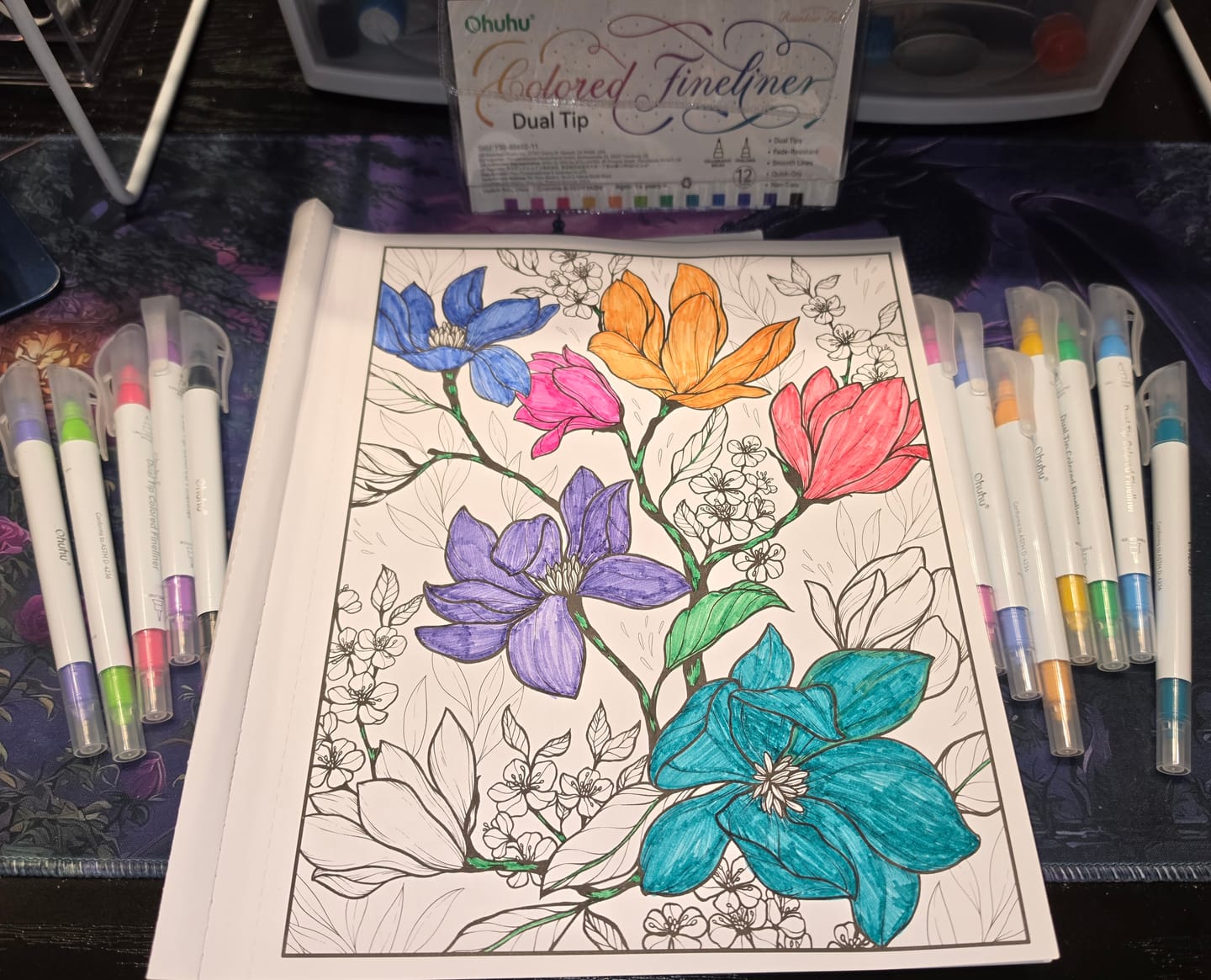 Customer photo review of Ohuhu Colored Fineliner & Brush Pens, 12 Colors