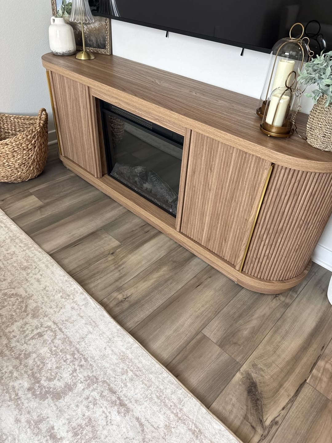Customer photo review of 67" Sliding Tambour Doors Fluted Fireplace TV Stand
