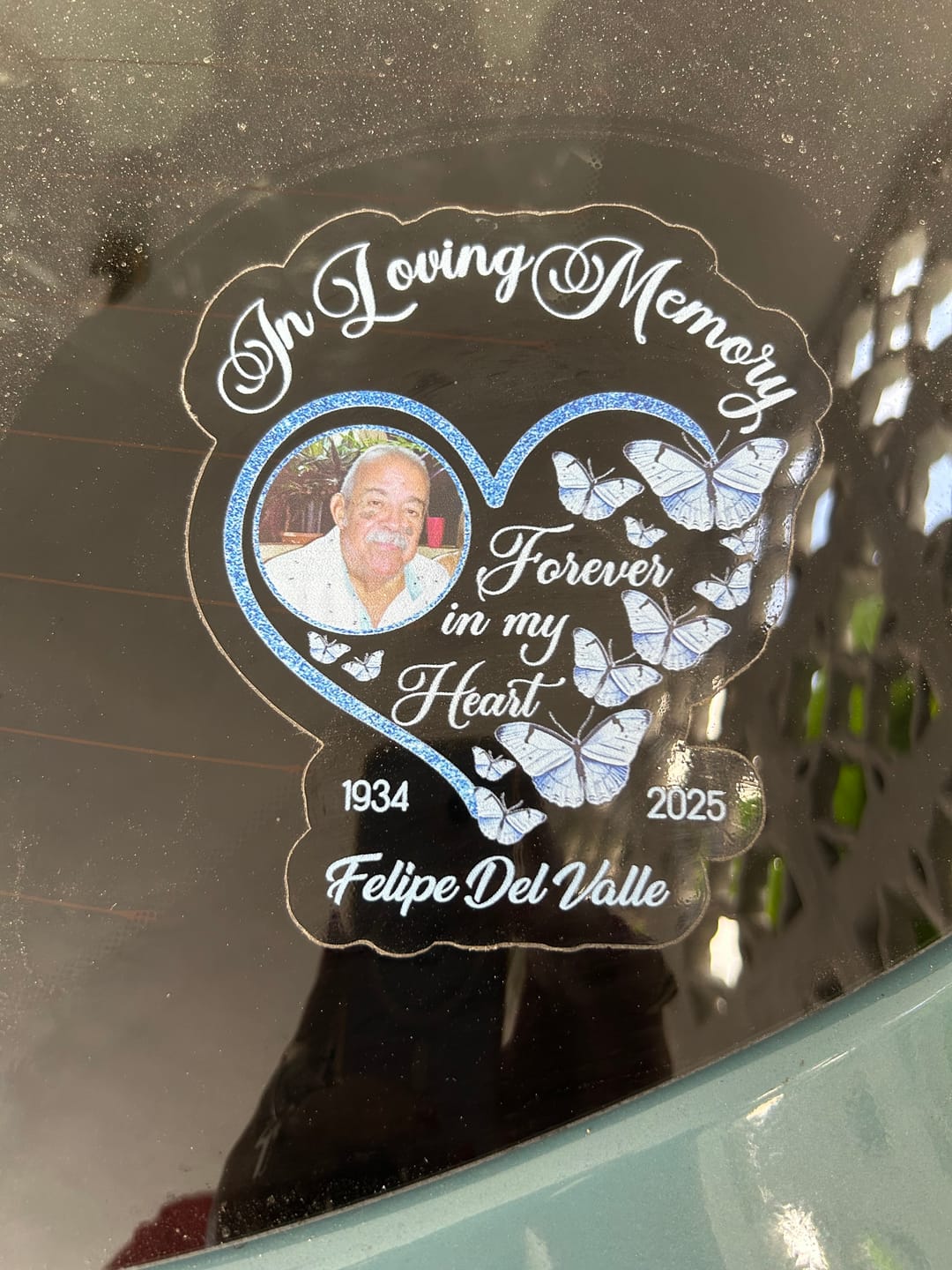 Customer photo review of In Loving Memory Sparkling Heart Memorial Butterflies Personalized Decal