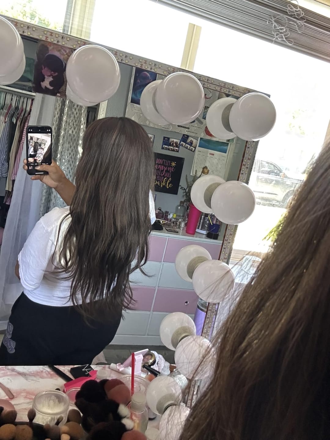 Customer photo review of Seamless Genius Clip In Remy Hair Extensions Hair Dark Brown #4