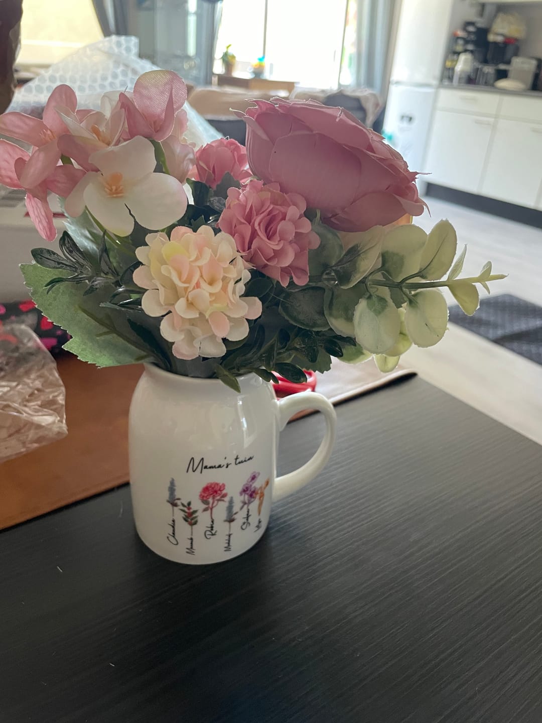 Customer photo review of Mama’s tuin – Gepersonaliseerde vaas met naam en bloemen voor mama en oma