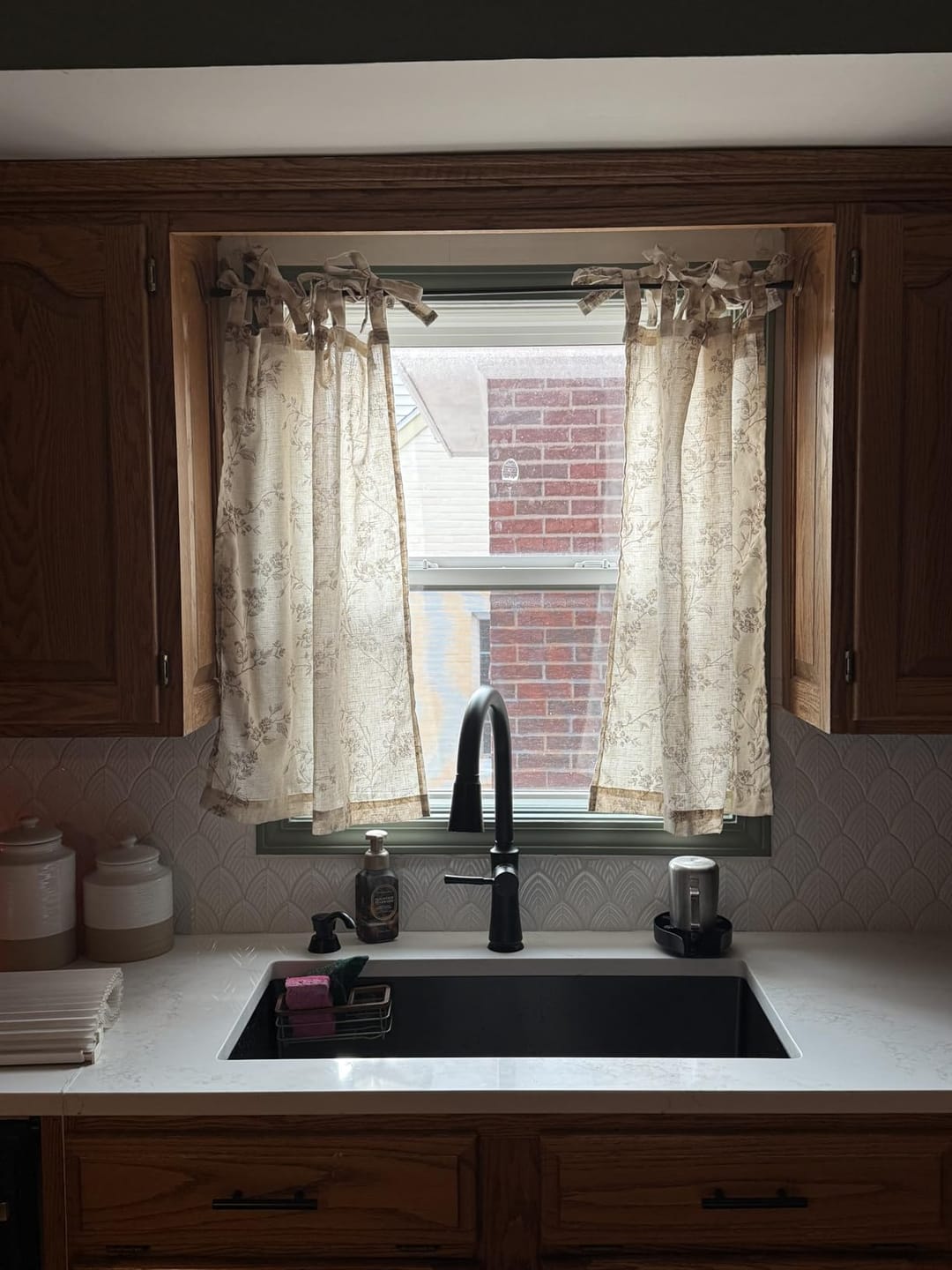 Customer photo review of Vintage Vine Floral Sheer Tie-Top Kitchen Curtains