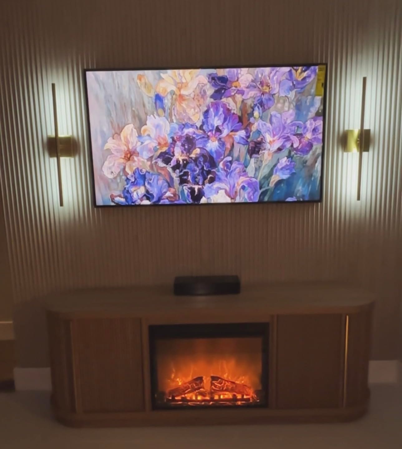 Customer photo review of 67" Sliding Tambour Doors Fluted Fireplace TV Stand