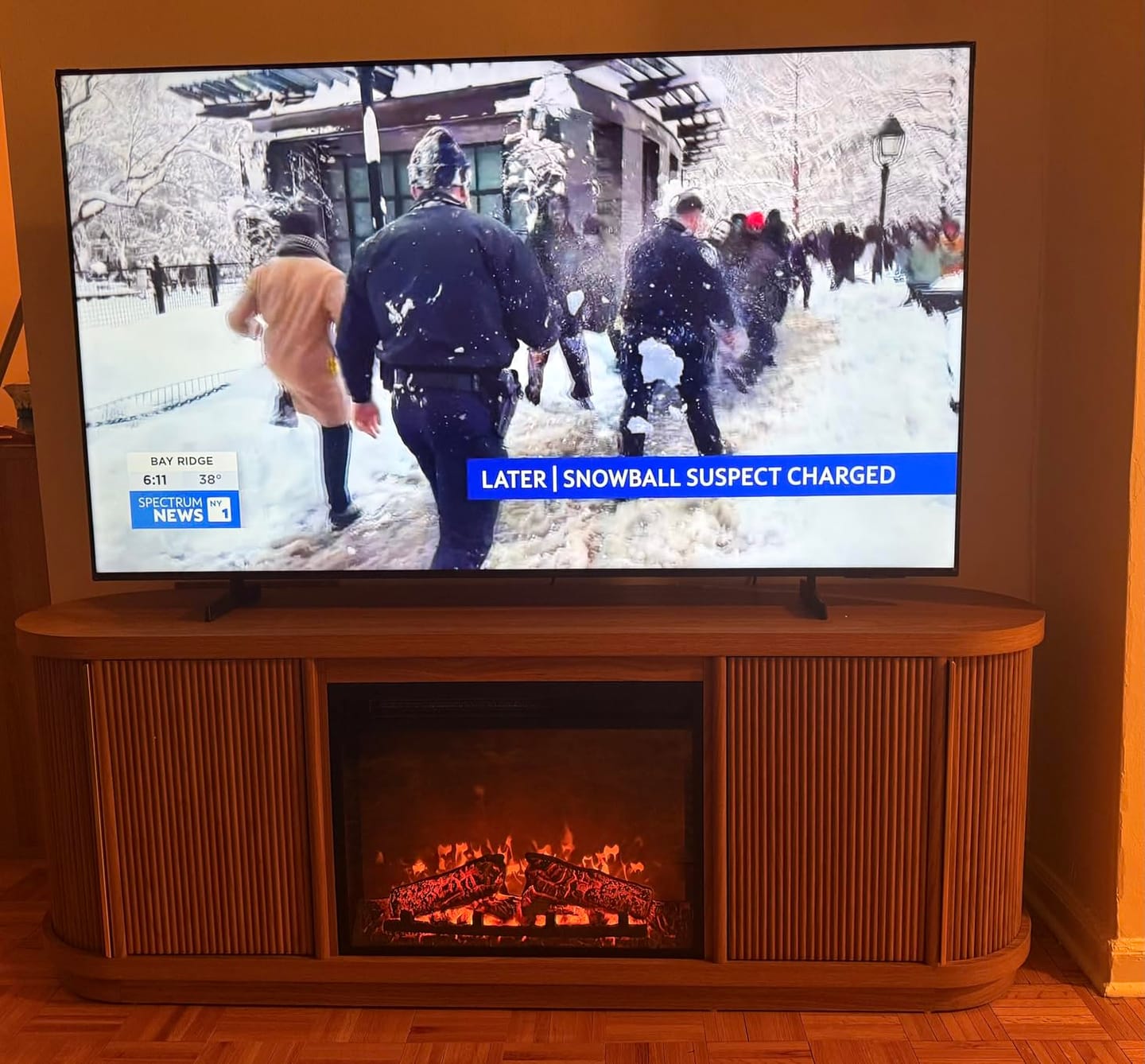 Customer photo review of 67" Sliding Tambour Doors Fluted Fireplace TV Stand