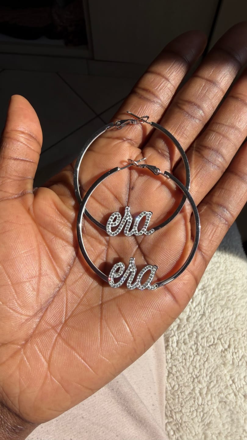 Customer photo review of Silver Precious Era Logo Hoops