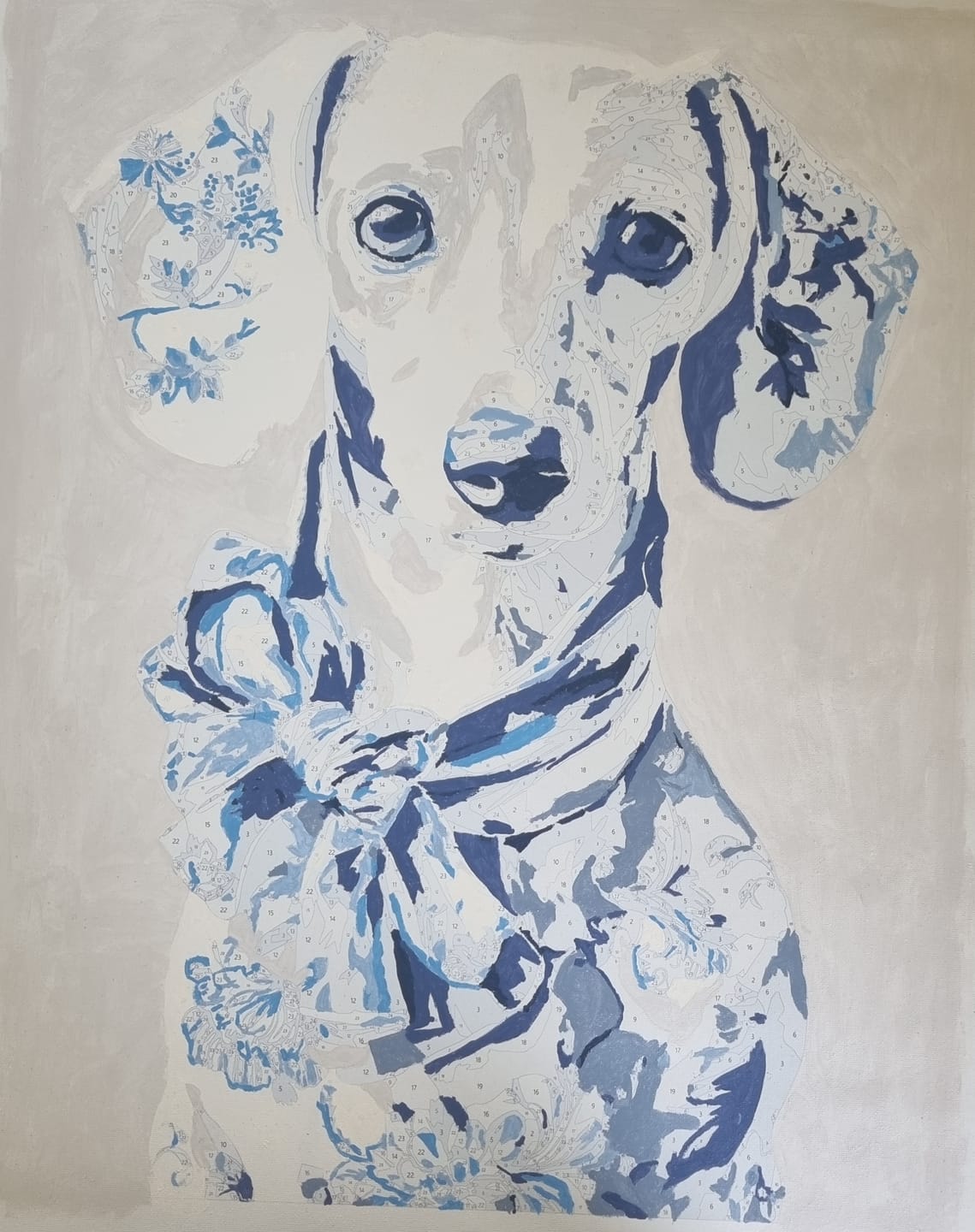 Customer photo review of Delft Blue Dachshund | Paint by Number