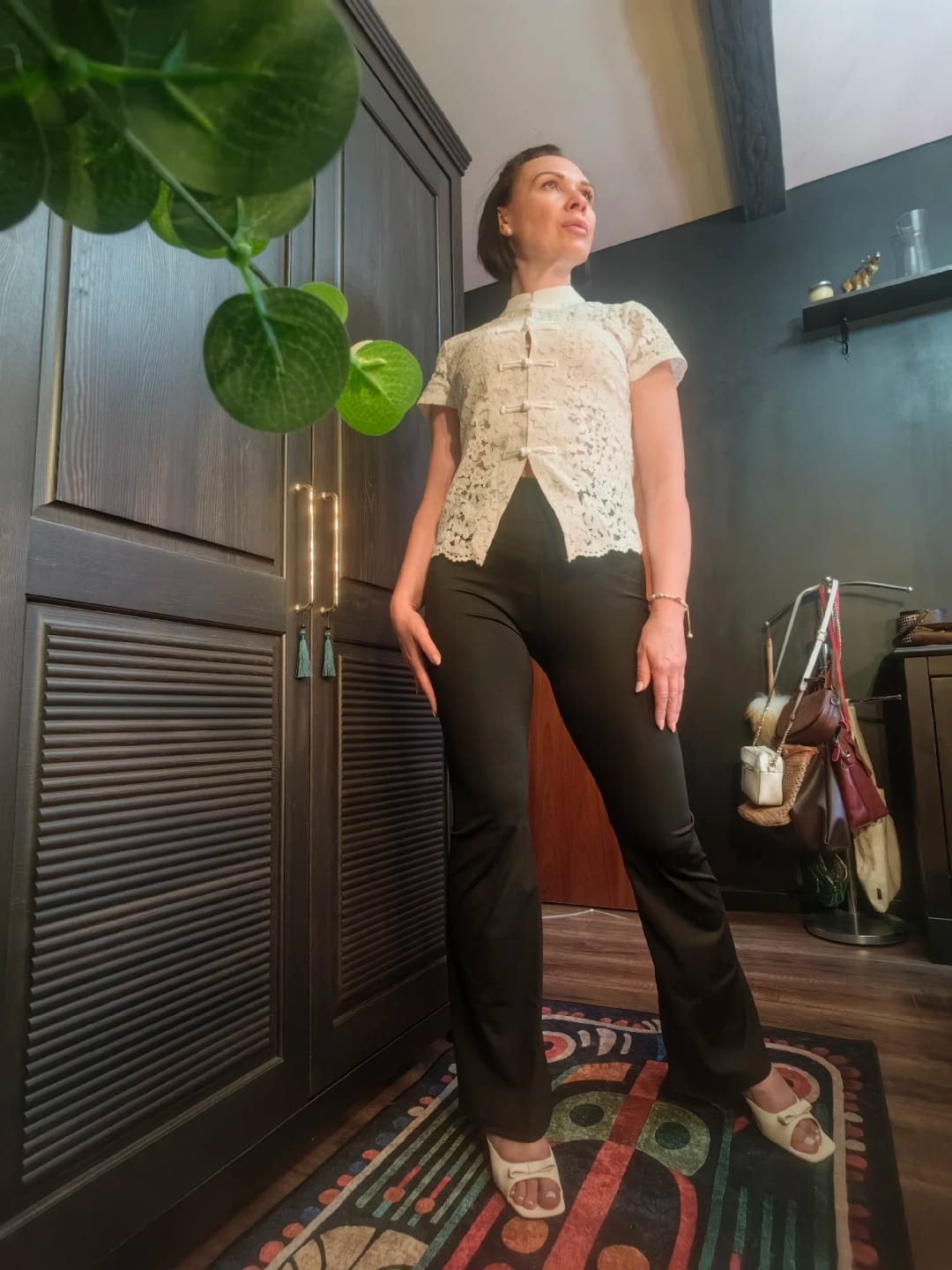 Customer photo review of Bianca Mandarin Sleeveless Lace Top