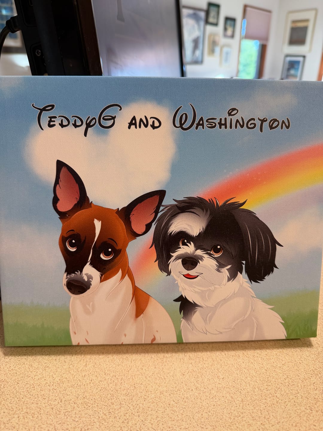 Customer photo review of Custom Cartoon Art Wrapped Pet Canvas