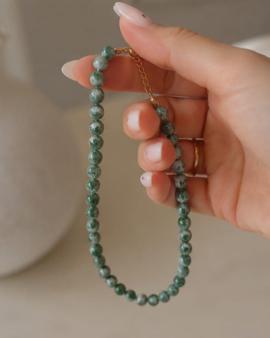 Customer photo review of Green Jasper Beaded Necklace