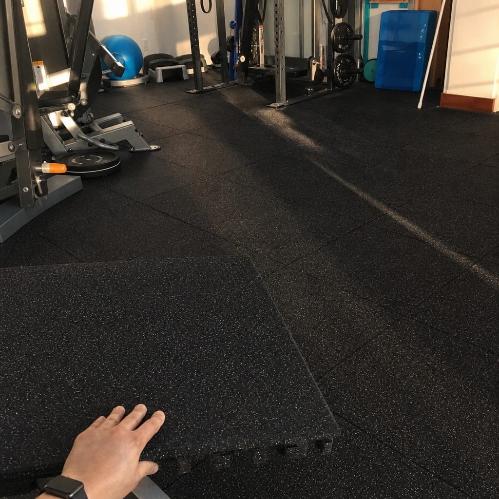 Customer photo review of 30mm Acoustic Rubber Gym Tiles | Soundproof Gym Flooring | 75 dB Noise Reduction | 200kg+ Drop Rated | EN 13893 Certified
