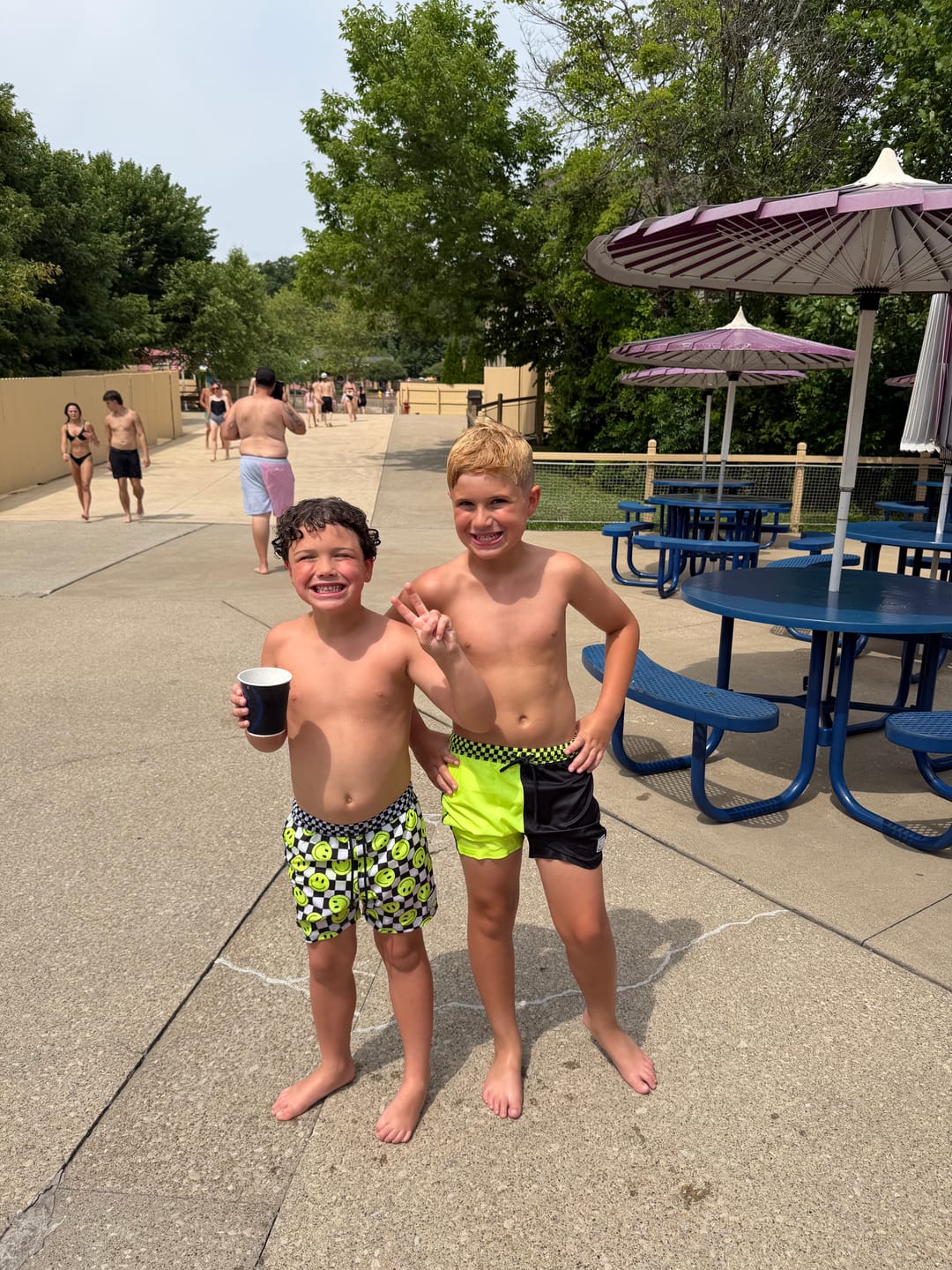 Customer photo review of Hybrid Swim Trunks in Neon Electric Lime Smileys