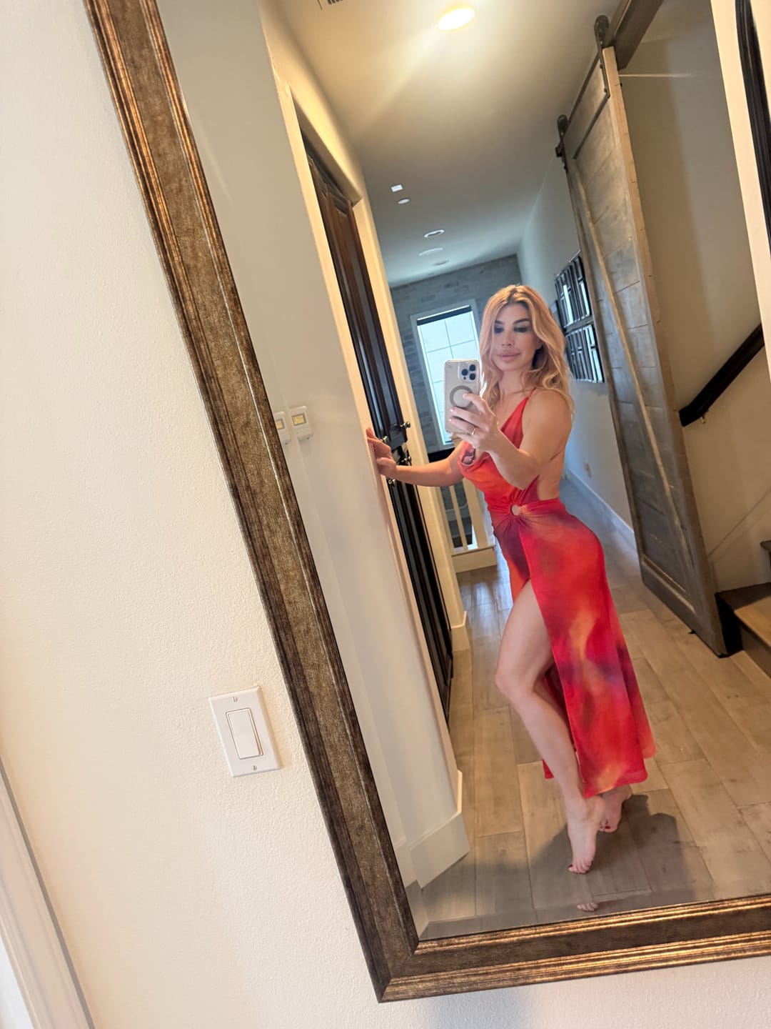 Customer photo review of Mireya Ring Mesh Maxi Dress - Orange Multi