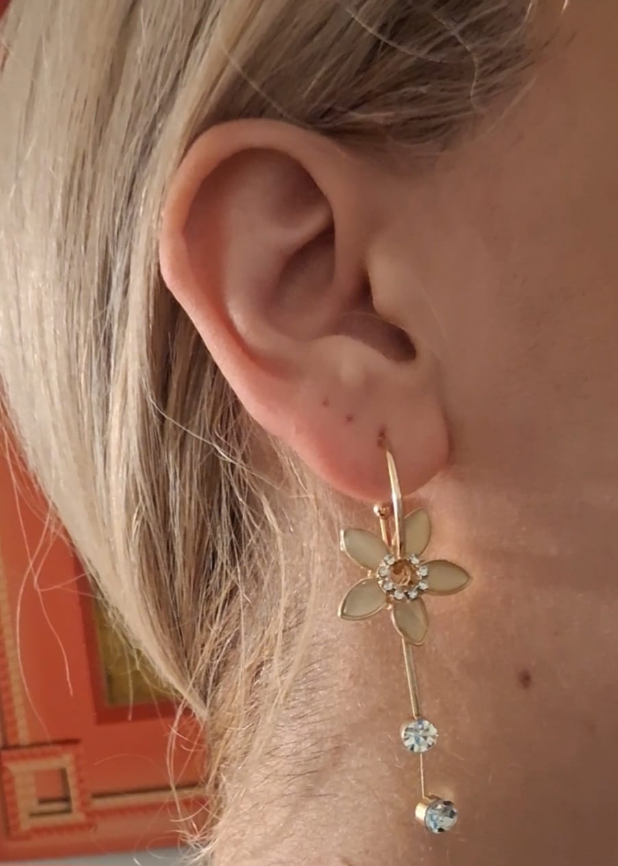 Customer photo review of Floral Drop Rhinestone Women Earrings