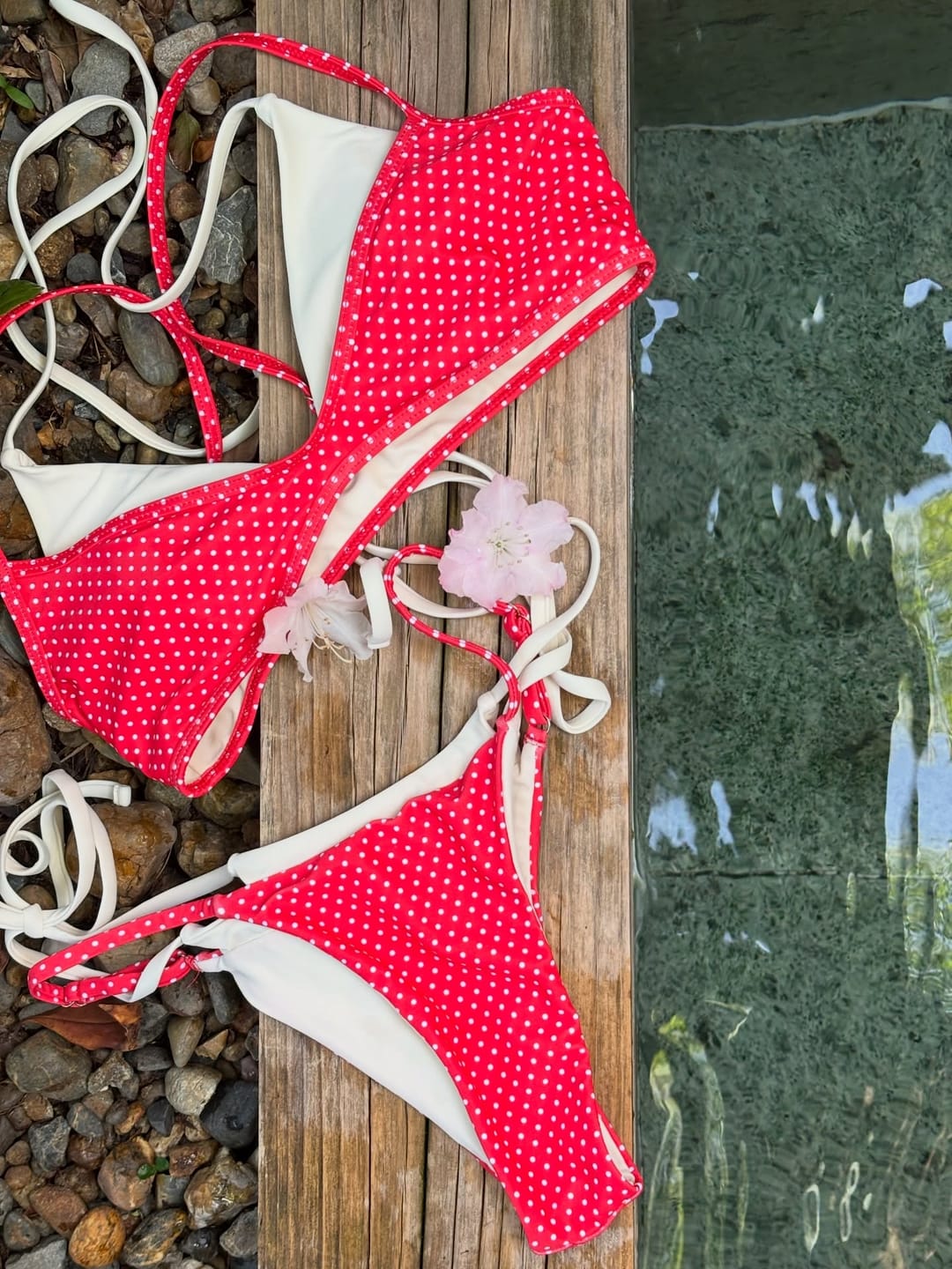 Customer photo review of Seamolly Polka Dot Print Tie Side Double Layer Bikini Set