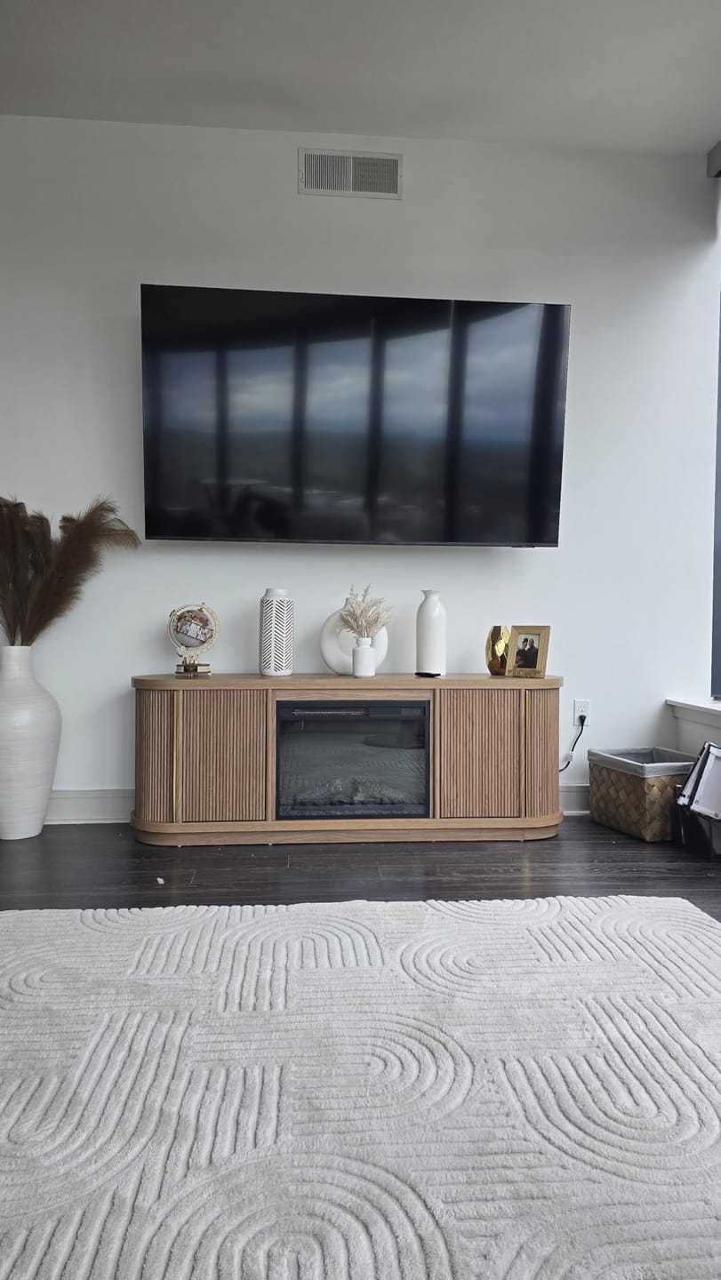 Customer photo review of 67" Sliding Tambour Doors Fluted Fireplace TV Stand