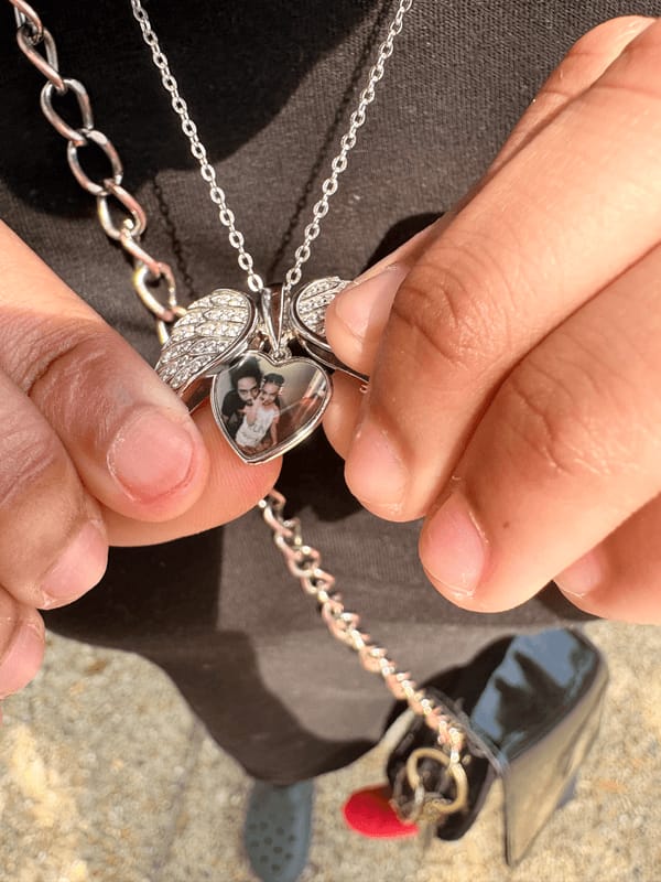 Customer photo review of Custom Angel Wing Photo Locket Necklace
