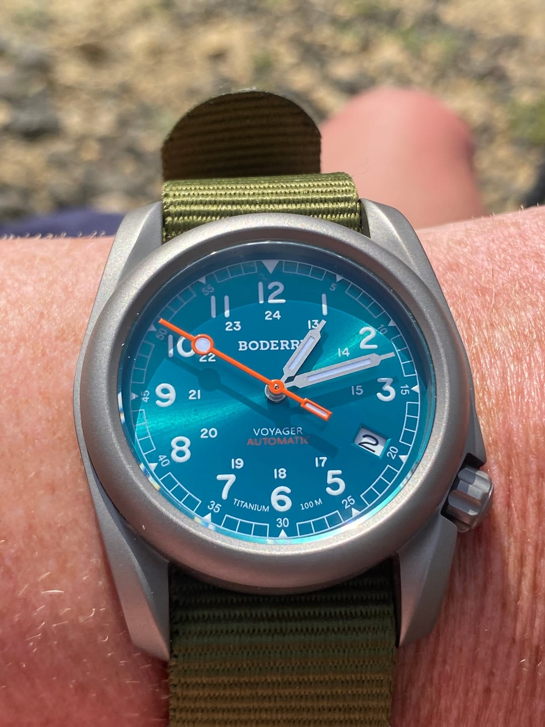 Customer photo review of VOYAGER - 100M Waterproof Titanium Automatic Field Watch | Peacock Green
