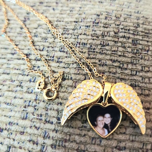 Customer photo review of Custom Angel Wing Photo Locket Necklace