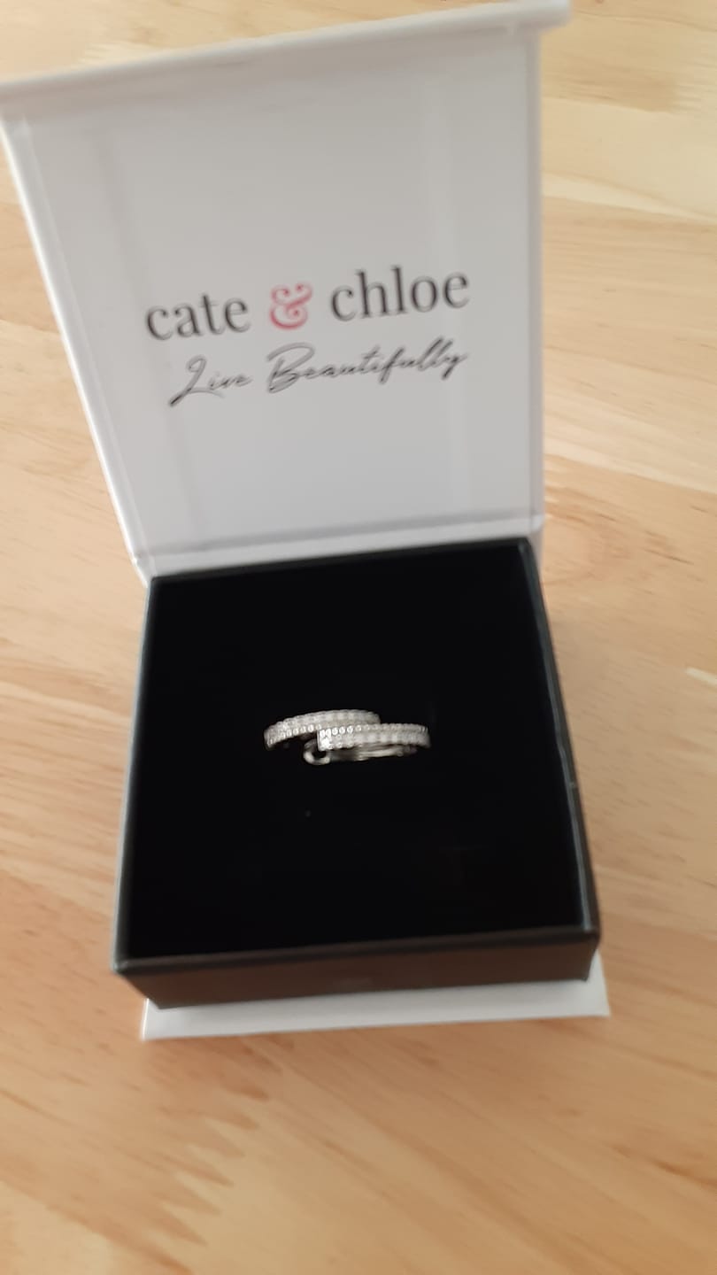 Customer photo review of Teagan 18k White Gold Plated 19mm Hoop Earrings with Swarovski Crystals