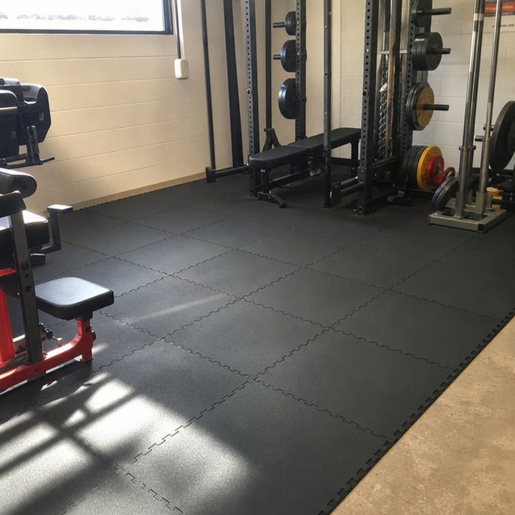 Customer photo review of 16mm Interlocking Rubber Gym Tiles | 500mm × 500mm | EN 13893 Certified | Commercial Grade