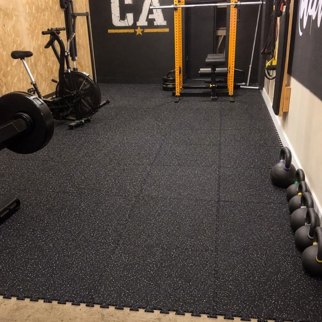 Customer photo review of 12mm Commercial Rubber Gym Tiles | 1m² Per Tile | Blue/Black & White/Black