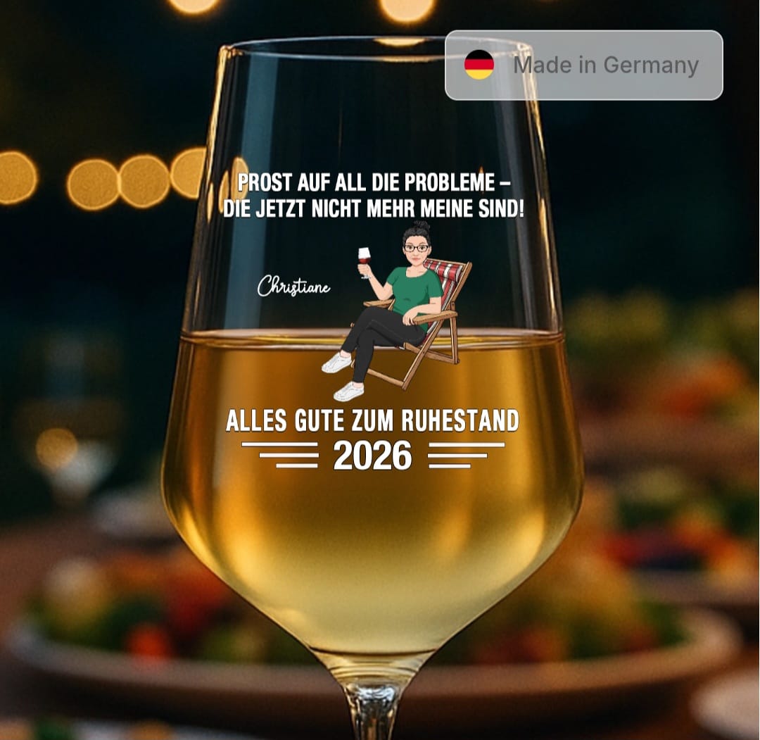 Customer photo review of Auf die Freiheit - Personalisiertes Weinglas mit Spruch und Clipart zum Ruhestand