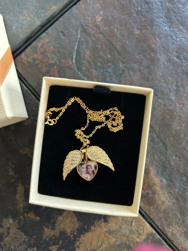 Customer photo review of Custom Angel Wing Photo Locket Necklace
