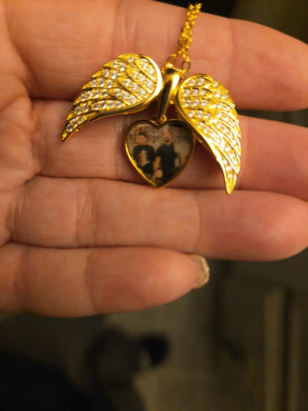 Customer photo review of Custom Angel Wing Photo Locket Necklace