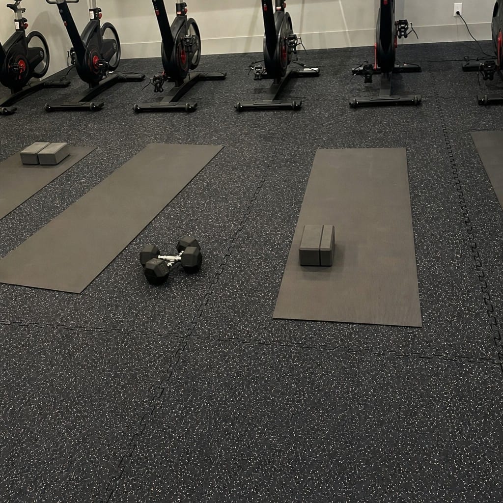 Customer photo review of 12mm Commercial Rubber Gym Tiles | 1m² Per Tile | Blue/Black & White/Black