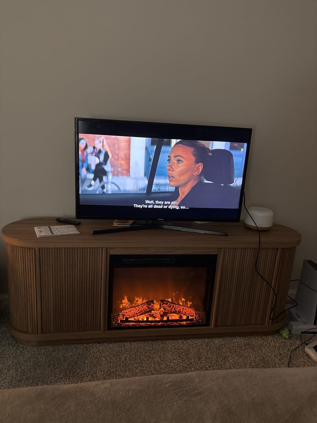 Customer photo review of 67" Sliding Tambour Doors Fluted Fireplace TV Stand