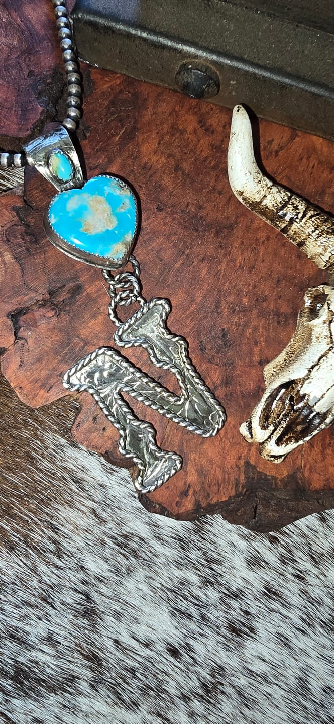Customer photo review of Custom Handmade Sterling Silver Turquoise Initial Pendant | Jennifer’s Silver Legends Collection (Copy)