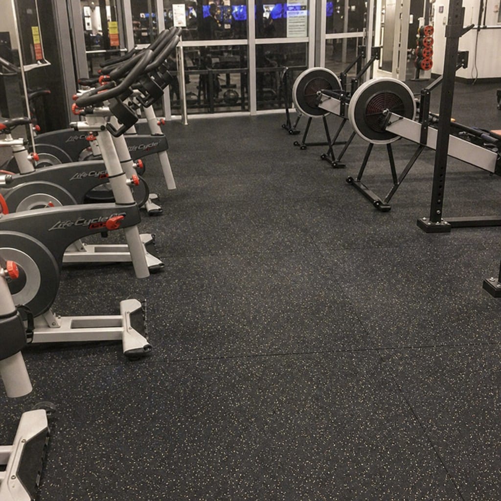 Customer photo review of 12mm Commercial Rubber Gym Tiles | 1m² Per Tile | Blue/Black & White/Black