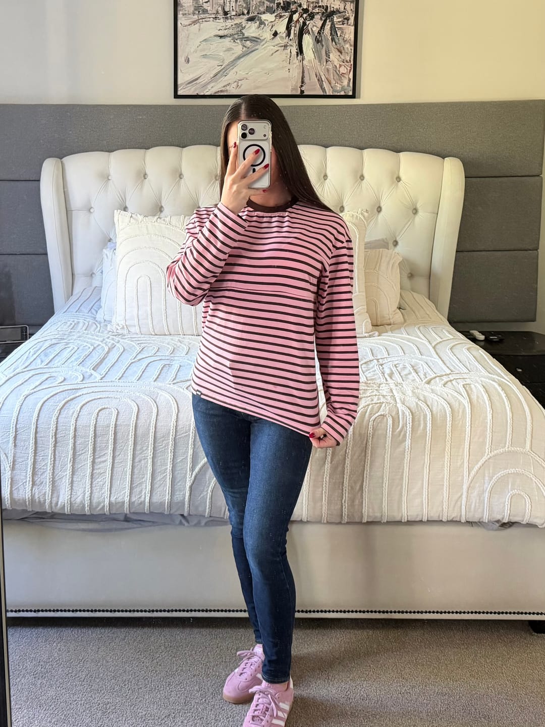 Customer photo review of Pink & Brown Breastfeeding Long Sleeve with Hidden Zip