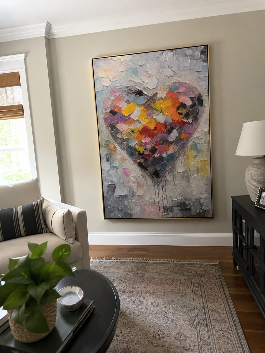Customer photo review of Vibrant Heartbeat – Modern Heavy Impasto Heart Painting | Contemporary Colorful Living Room Art