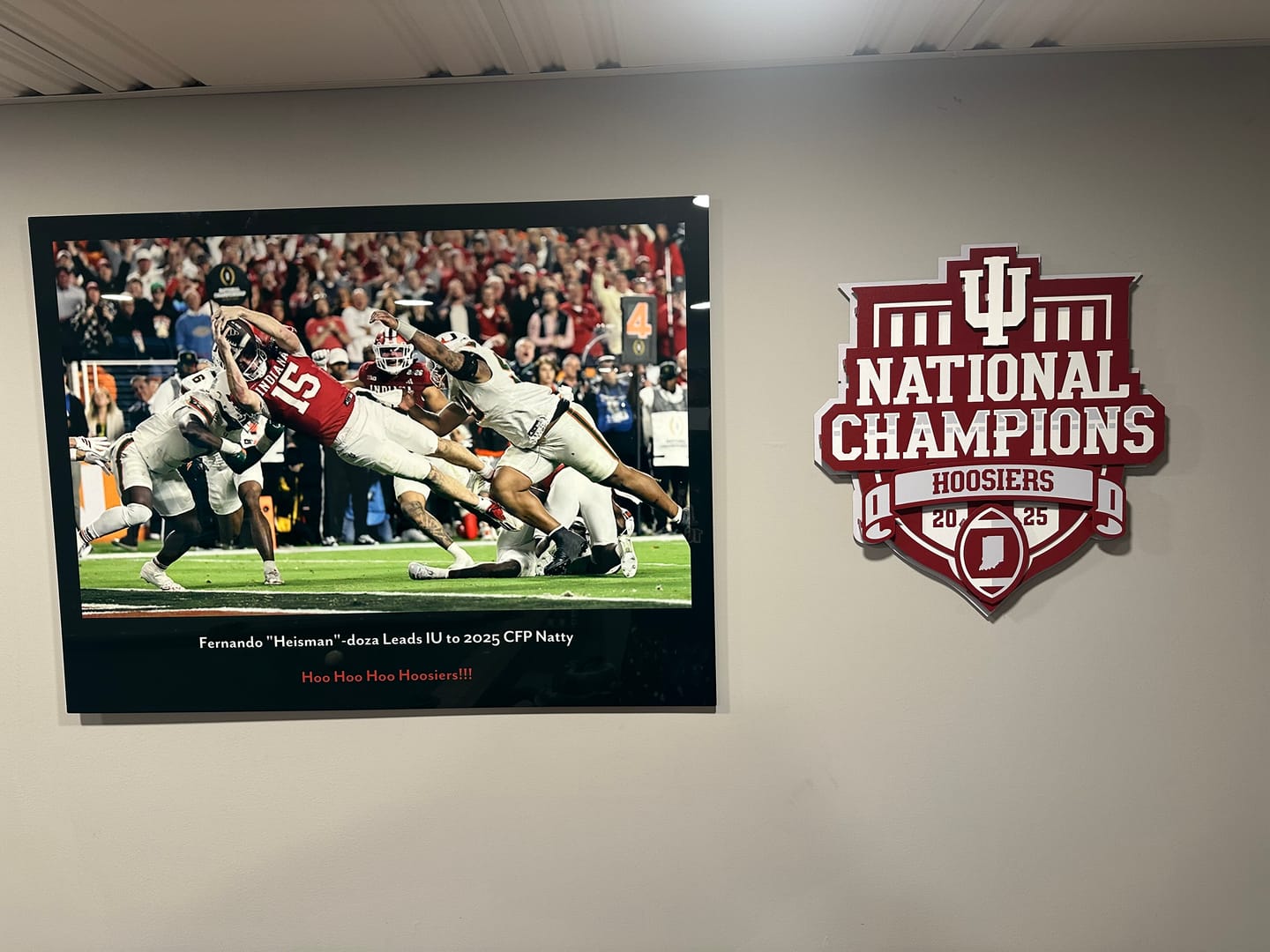 Customer photo review of Indiana Hoosiers Official 2025 National Champions 3D Metal Wall Art