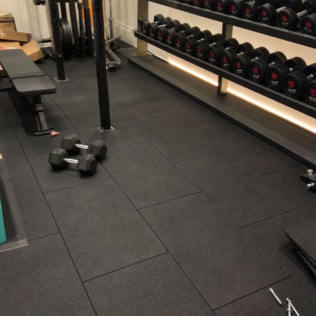 Customer photo review of TitanForce Pro 20mm Rubber Gym Flooring Tiles 100x50cm | Precision Moulded | UK Stock