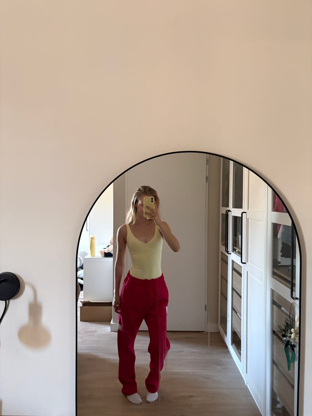 Customer photo review of GATED COMMUNITY STRAIGHT-LEG SWEATPANTS IN RASPBERRY RED