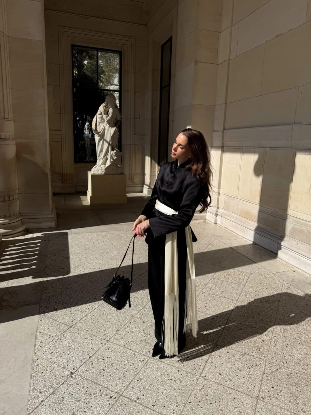 Customer photo review of Isabelle Fringe Tassel Satin Scarf Belt