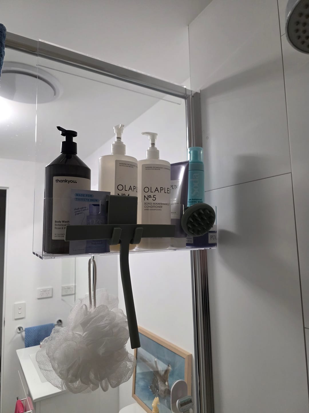 Customer photo review of Clear Acrylic Shower Shelf
