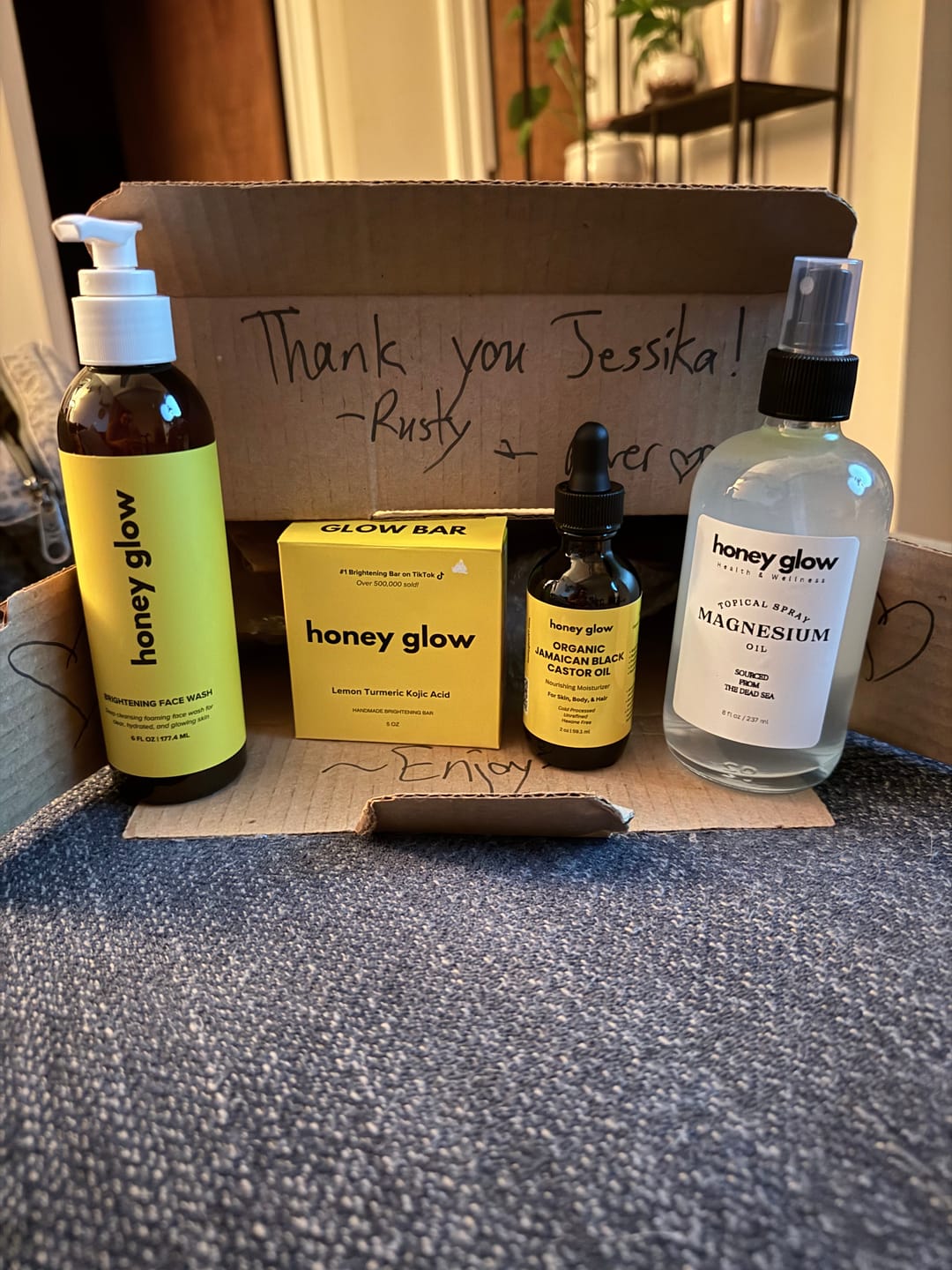 Customer photo review of Glow and Chill Bundle - Brightening Bar, Face Wash, Moisturizer, & Topical Magnesium Spray