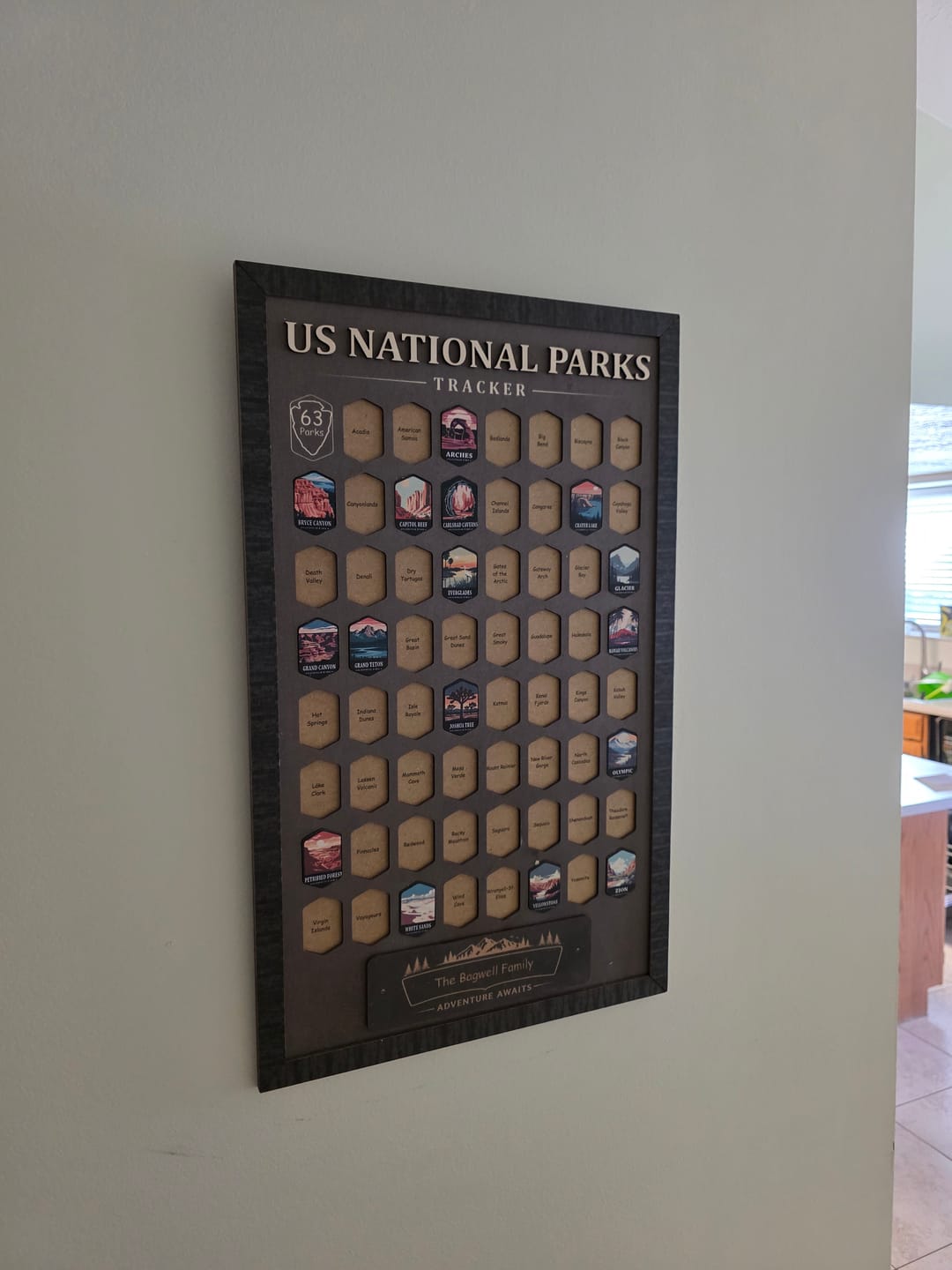 Customer photo review of USA National Parks Travel Tracker - A Handcrafted Wooden Board to Track All 63 National Parks