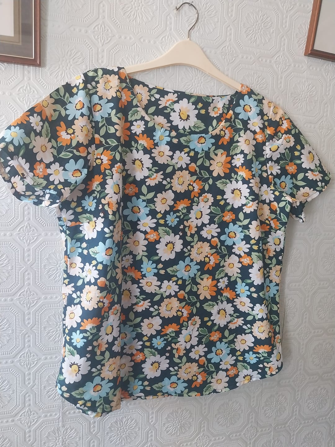 Customer photo review of Blue, Orange and White Floral Cotton Poplin Fabric
