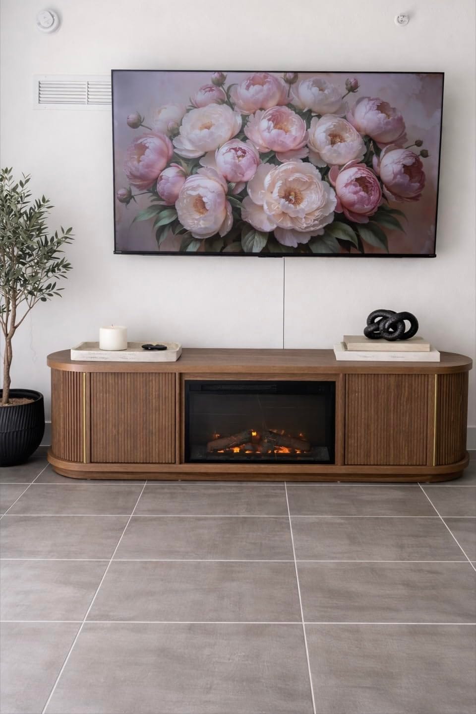 Customer photo review of 67" Sliding Tambour Doors Fluted Fireplace TV Stand