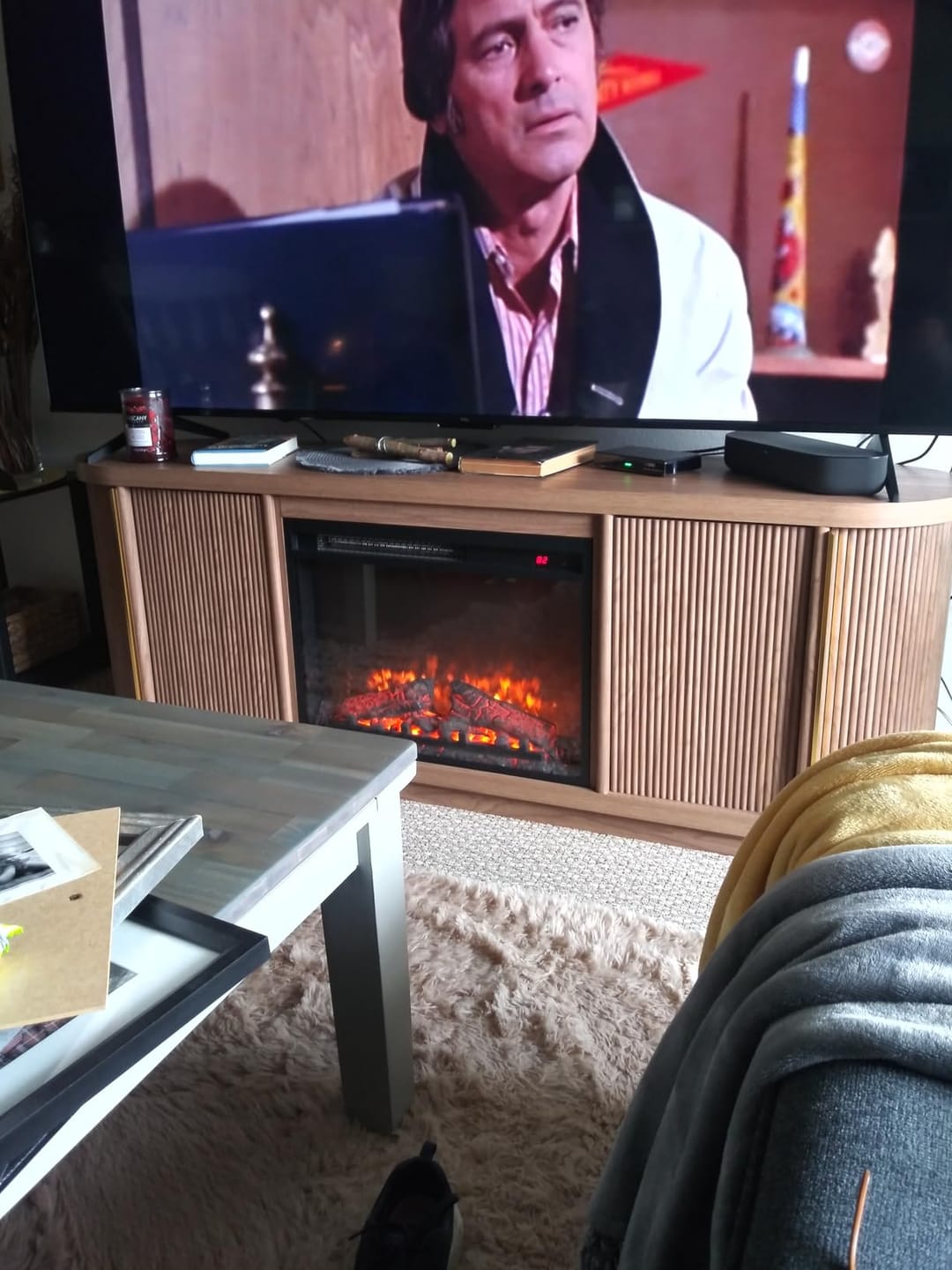 Customer photo review of 67" Sliding Tambour Doors Fluted Fireplace TV Stand