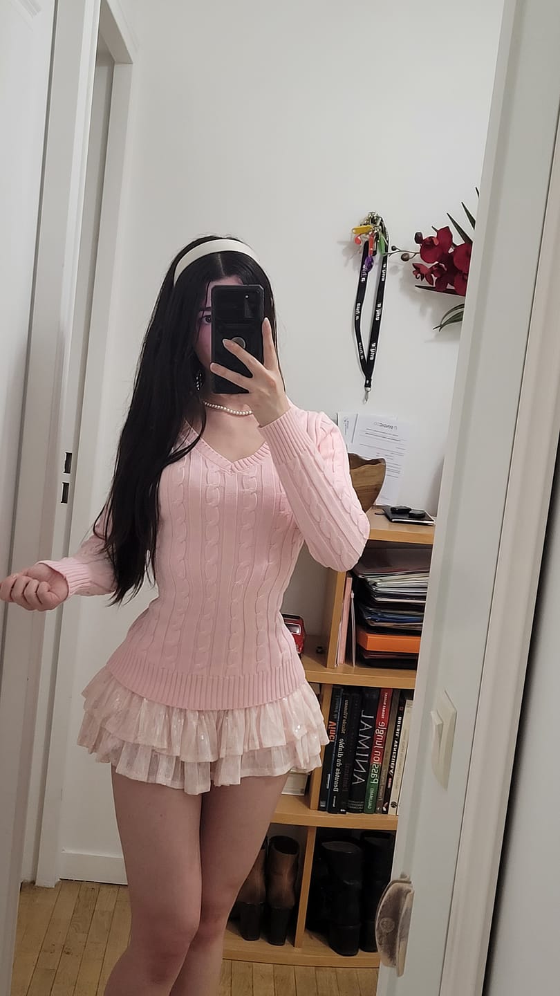 Customer photo review of Love Letter Cable Knit V Neck Sweater (Pink)