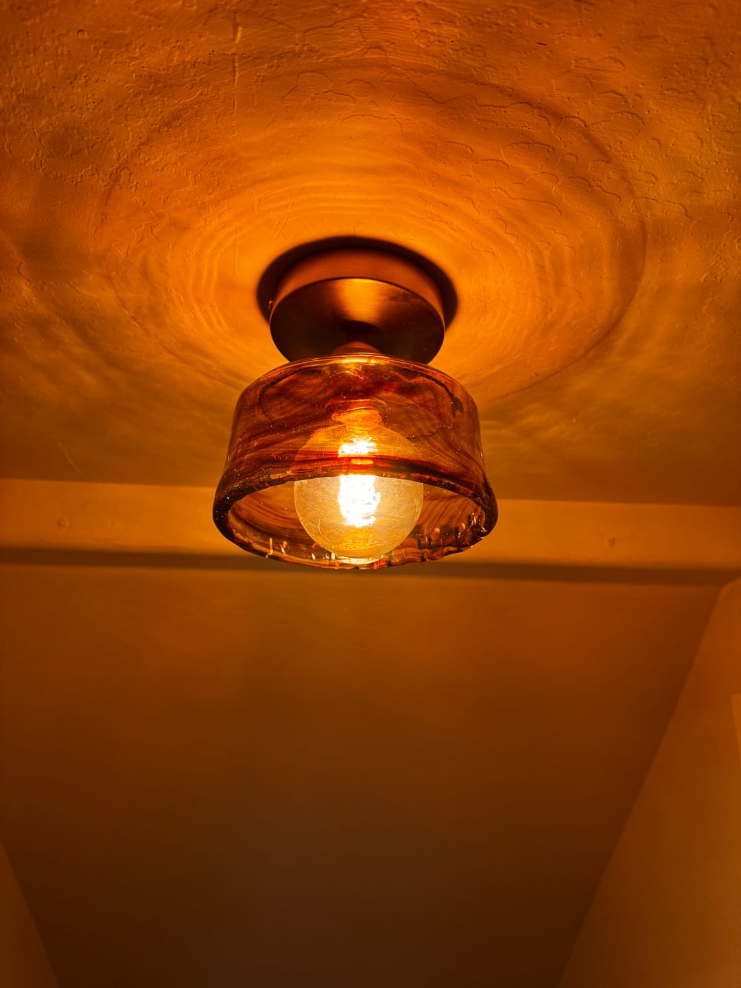 Customer photo review of Mini 1-Light Amber Swirl Glass Shade Semi Flush Mount