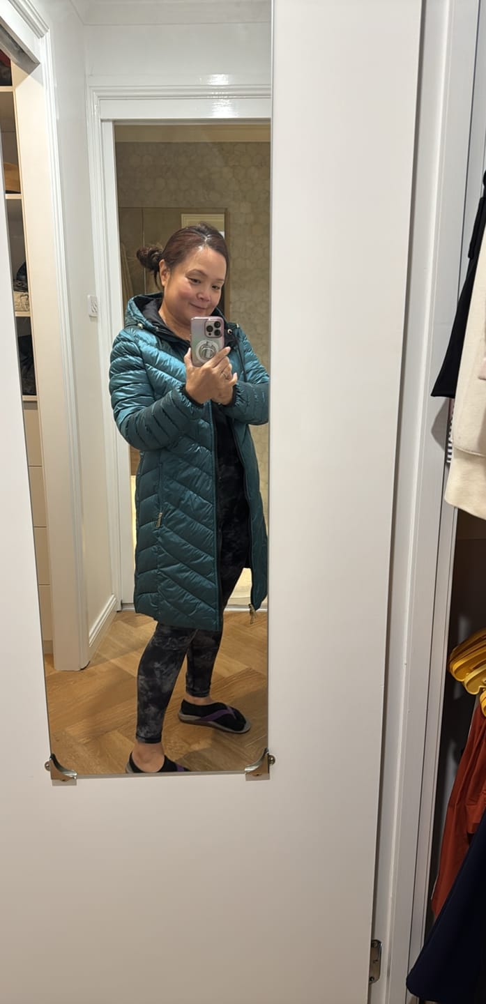Customer photo review of Arnie Women's 90/10 Reversible Down Coat - Black/Empire