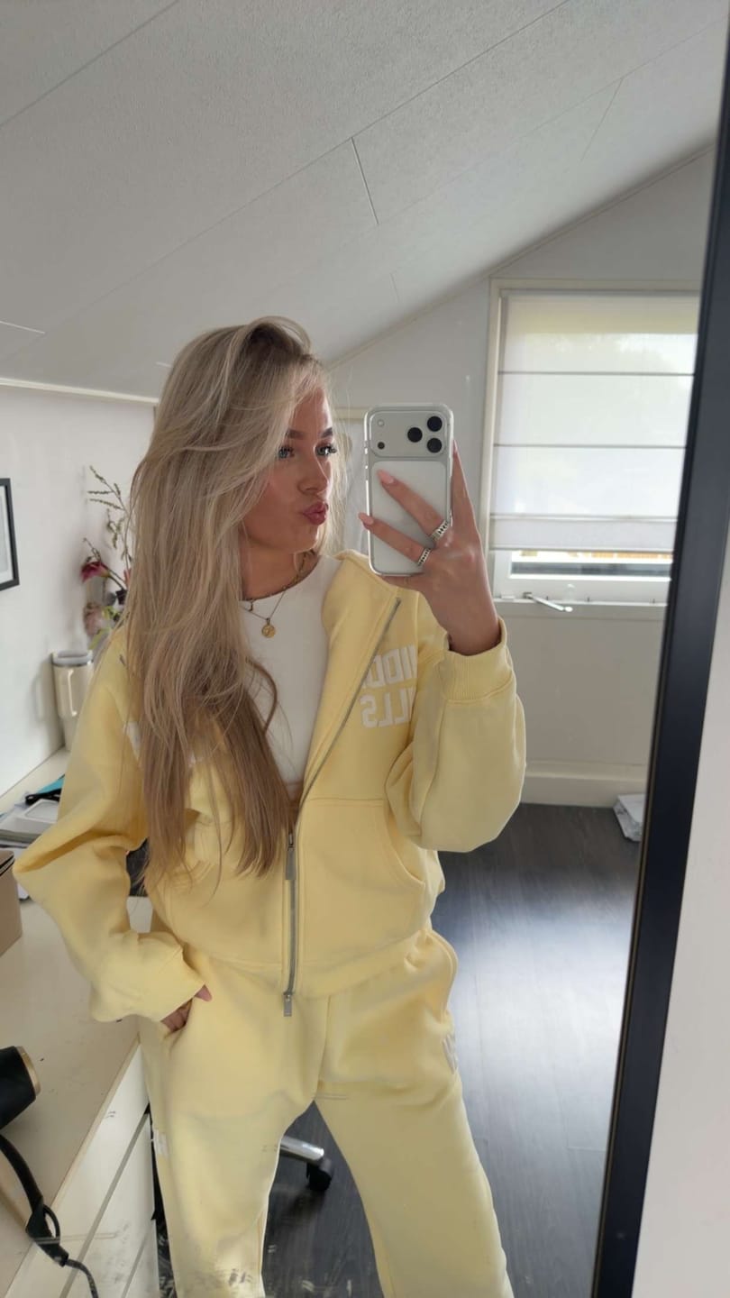 Customer photo review of GATED COMMUNITY STRAIGHT LEG SWEATPANTS BUTTER YELLOW
