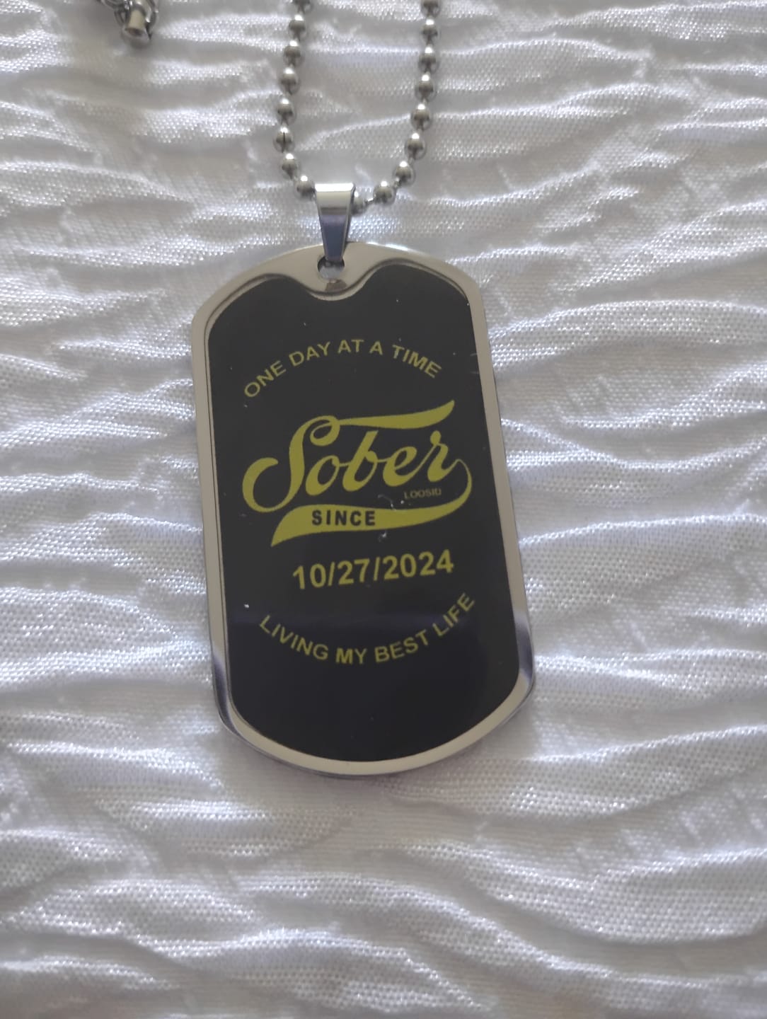 Customer photo review of Sobriety Gift | Sober Jewelry with Personalized 'Sober Since' Date